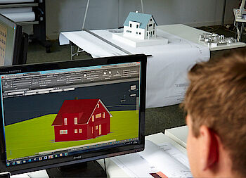 Ein CAD Hausmodell auf einem Computerbildschirm